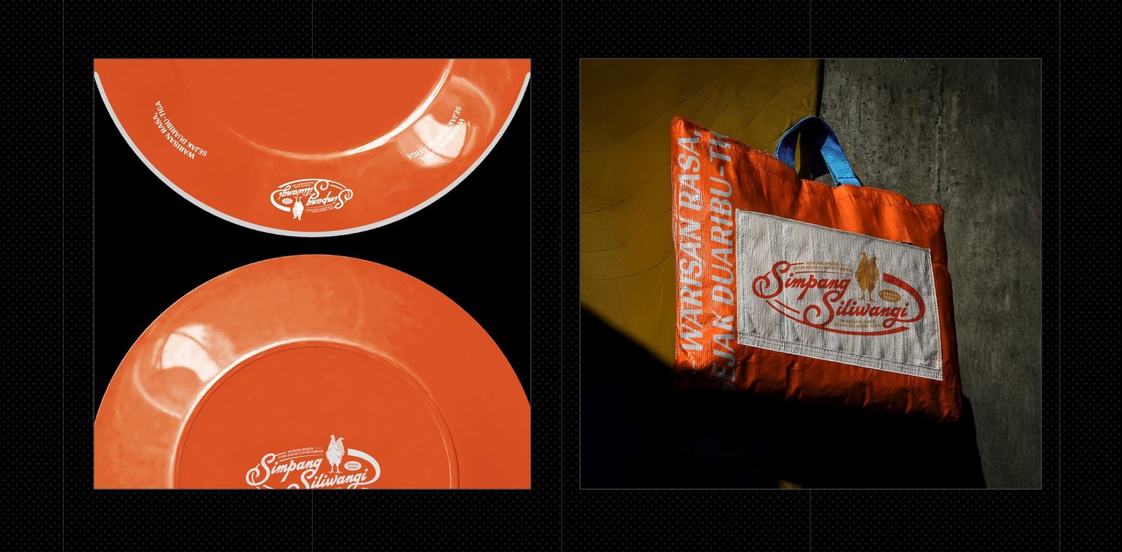 Ayam Simpang Siliwangi branded plates and bag