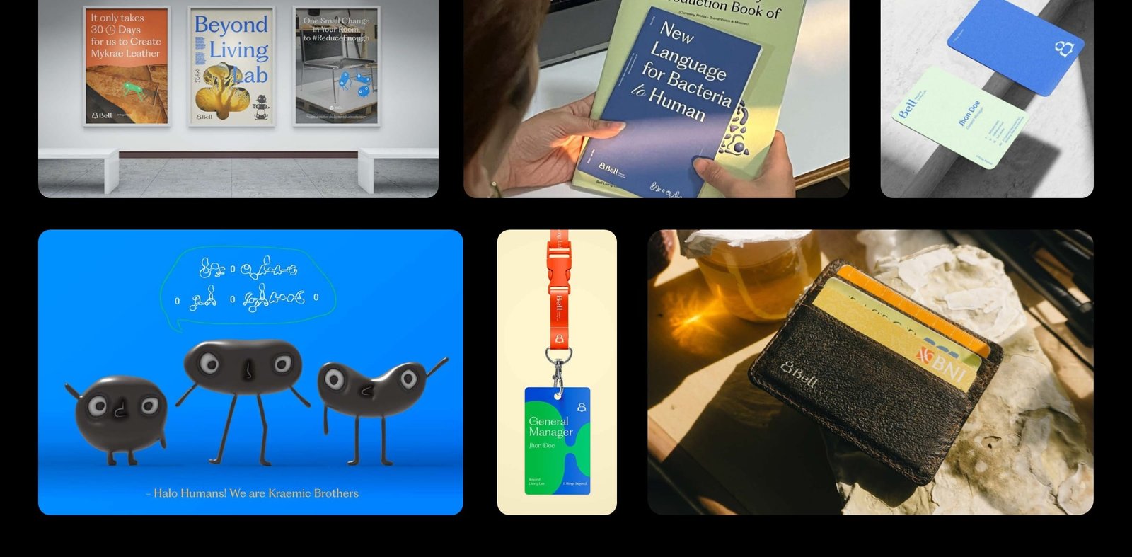 Bell Living Lab posters, book, character illustration and wallet