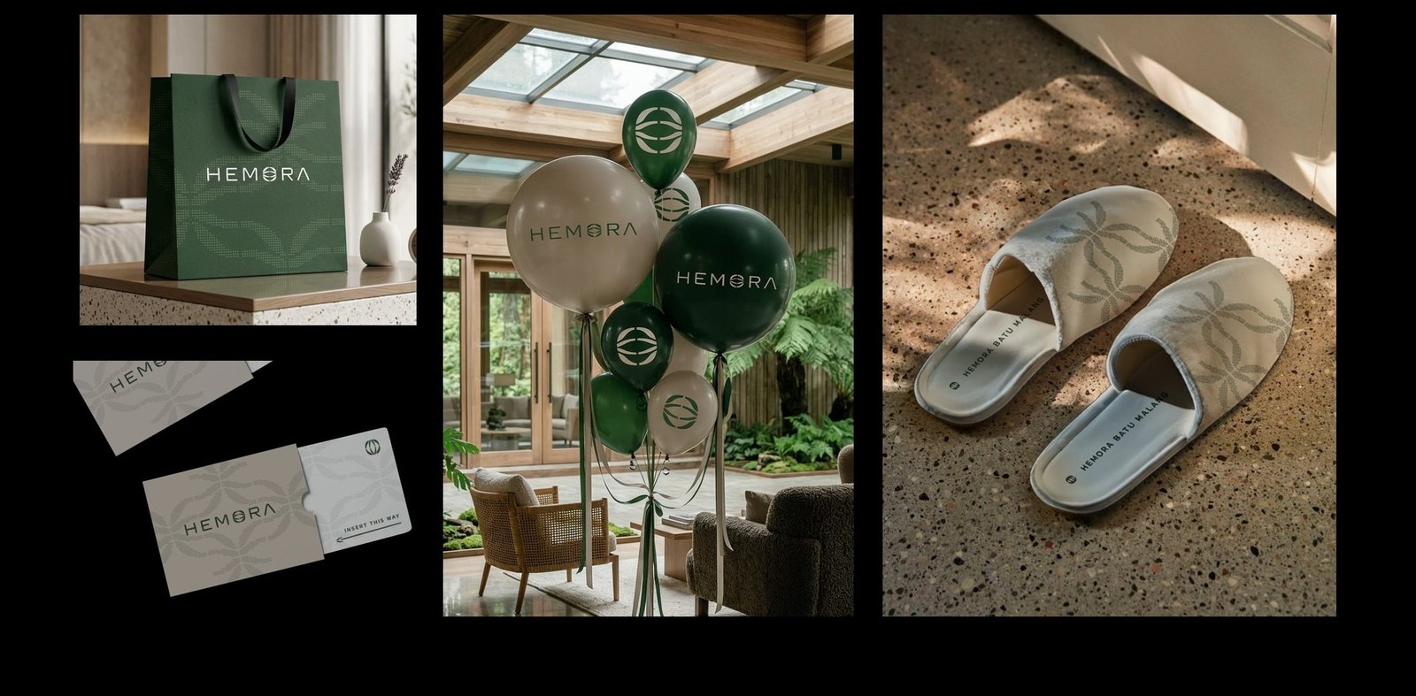 Hemora shopping bag, key cards, balloons and slippers