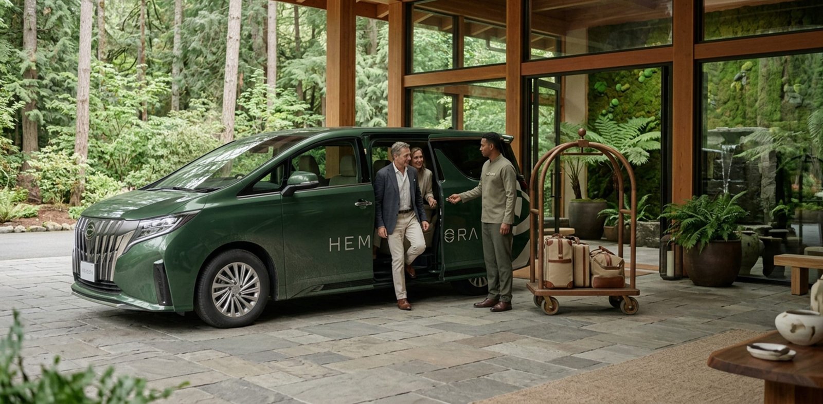 Hemora shuttle van at the hotel entrance