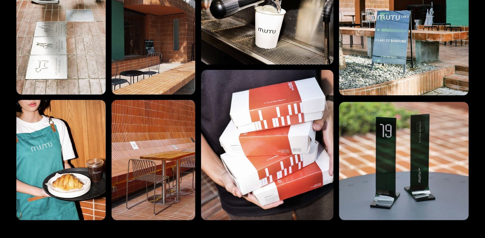 Mutu Loka cups, apron, pastry boxes and table numbers