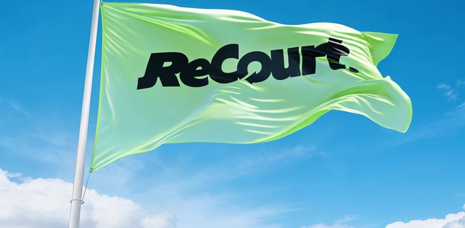 Recourt flag in lime green against a blue sky