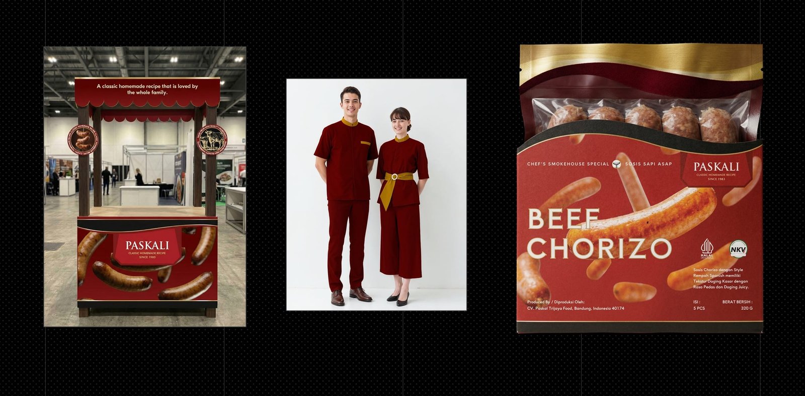 Sosis Paskali booth, staff uniforms and Beef Chorizo pack