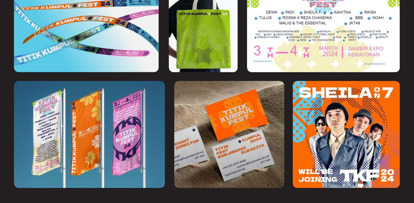 Titik Kumpul Fest wristbands, tote, line-up poster, flags and passes